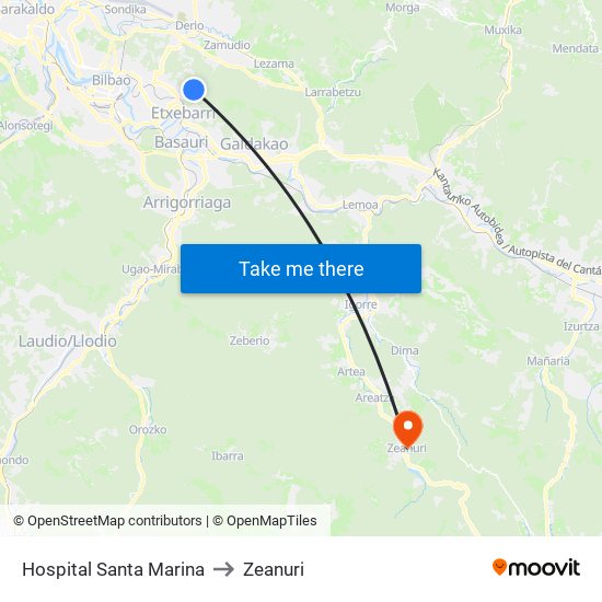 Hospital Santa Marina to Zeanuri map