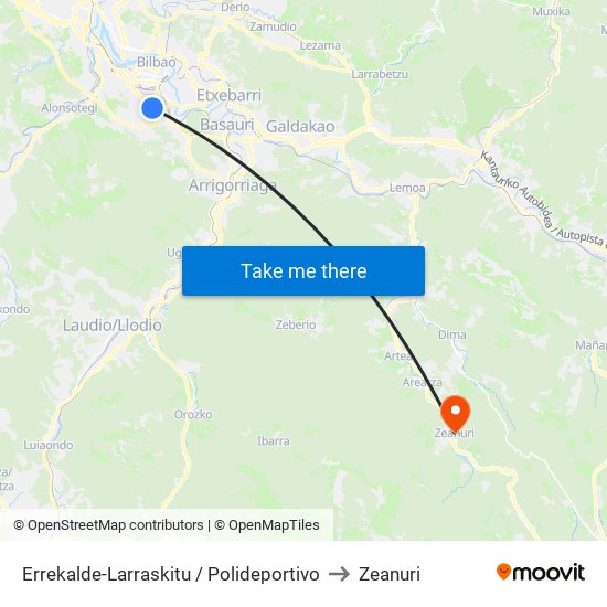 Errekalde-Larraskitu / Polideportivo to Zeanuri map