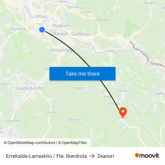 Errekalde-Larraskitu / Fte. Iberdrola to Zeanuri map