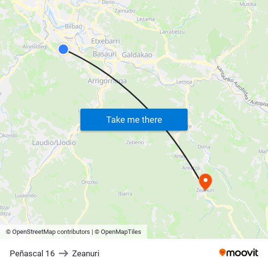 Peñascal 16 to Zeanuri map