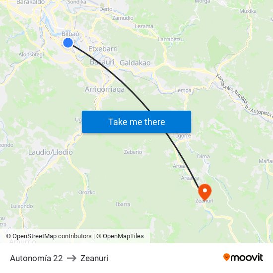 Autonomía 22 to Zeanuri map