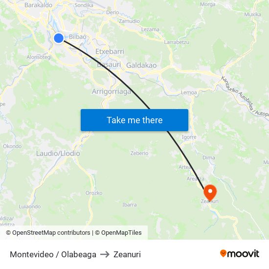 Montevideo / Olabeaga to Zeanuri map