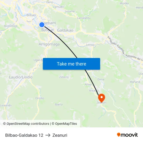 Bilbao-Galdakao 12 to Zeanuri map