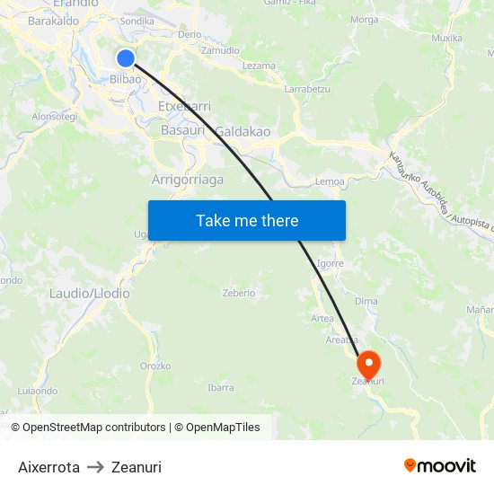 Aixerrota to Zeanuri map