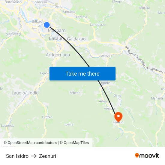 San Isidro to Zeanuri map