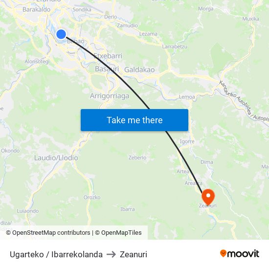Ugarteko / Ibarrekolanda to Zeanuri map