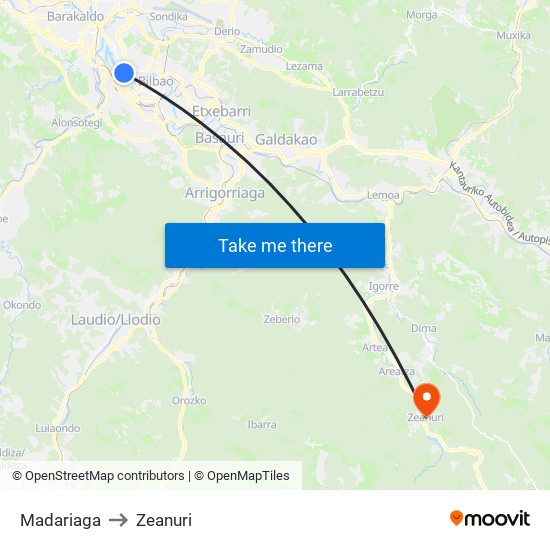 Madariaga to Zeanuri map