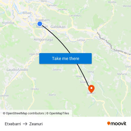 Etxebarri to Zeanuri map