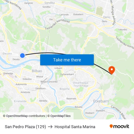 San Pedro Plaza (129) to Hospital Santa Marina map