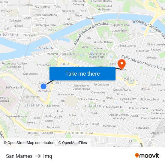 San Mames to Imq map