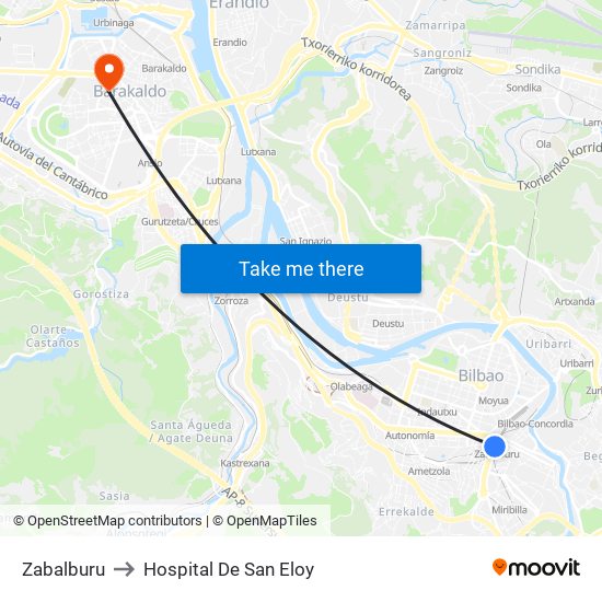 Zabalburu to Hospital De San Eloy map
