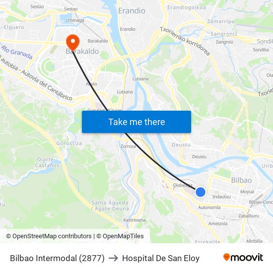 Bilbao Intermodal (2877) to Hospital De San Eloy map