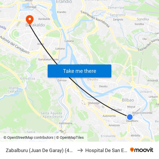 Zabalburu (Juan De Garay) (4121) to Hospital De San Eloy map
