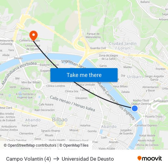Campo Volantín (4) to Universidad De Deusto map