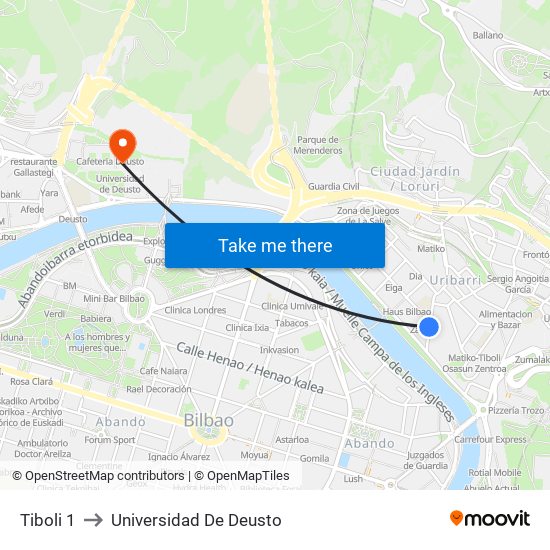 Tiboli 1 to Universidad De Deusto map