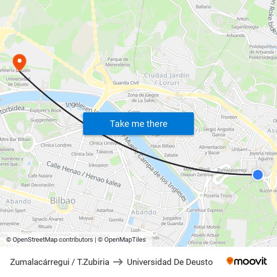 Zumalacárregui / T.Zubiria to Universidad De Deusto map