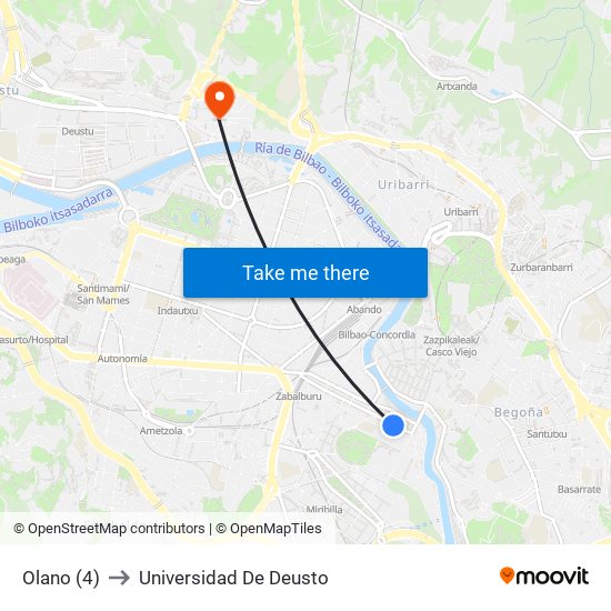 Olano (4) to Universidad De Deusto map