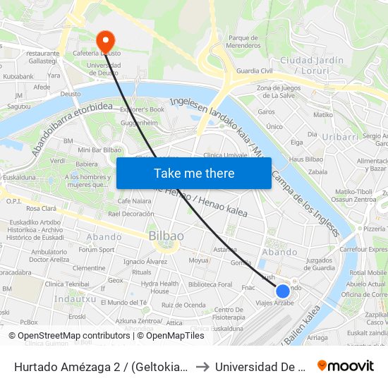 Hurtado Amézaga 2 / (Geltokia-Estación) to Universidad De Deusto map