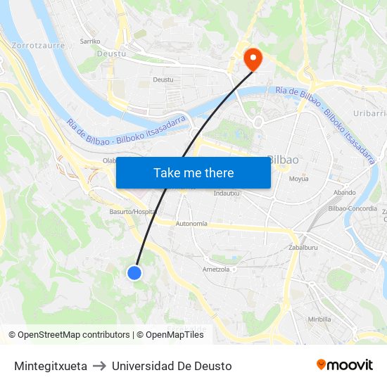 Mintegitxueta to Universidad De Deusto map