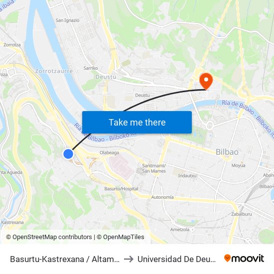Basurtu-Kastrexana / Altamira to Universidad De Deusto map