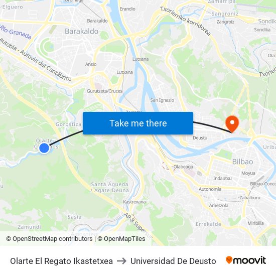 Olarte El Regato Ikastetxea to Universidad De Deusto map