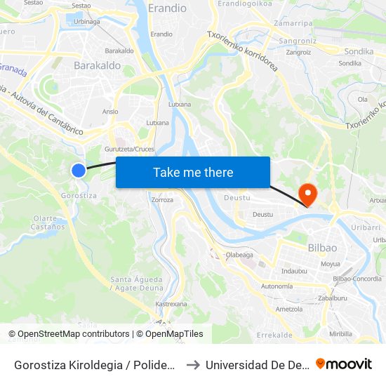 Gorostiza Kiroldegia / Polideportivo to Universidad De Deusto map
