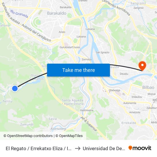 El Regato / Errekatxo Eliza / Iglesia to Universidad De Deusto map