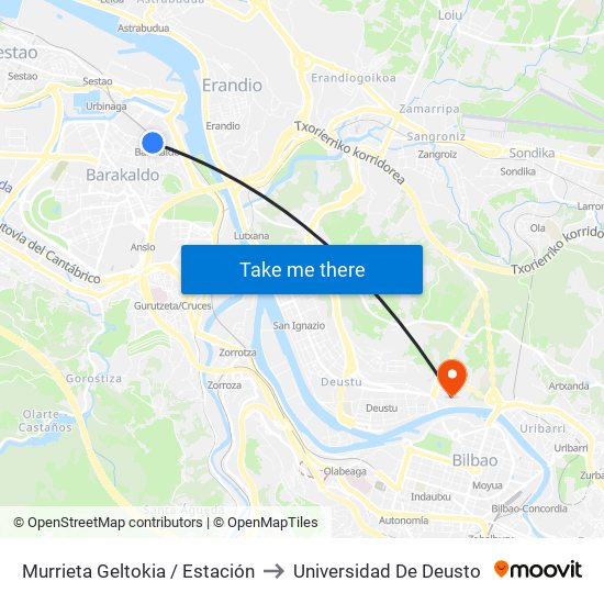 Murrieta Geltokia / Estación to Universidad De Deusto map