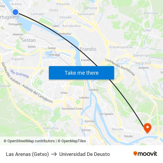 Las Arenas (Getxo) to Universidad De Deusto map