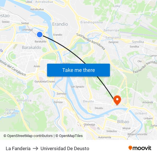 La Fandería to Universidad De Deusto map
