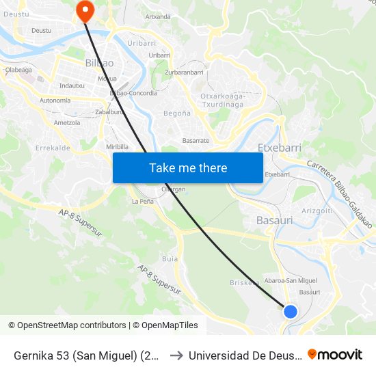Gernika 53 (San Miguel) (276) to Universidad De Deusto map