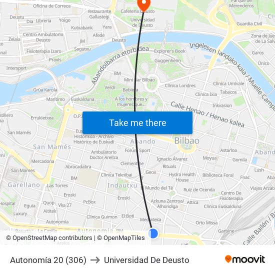 Autonomía 20 (306) to Universidad De Deusto map