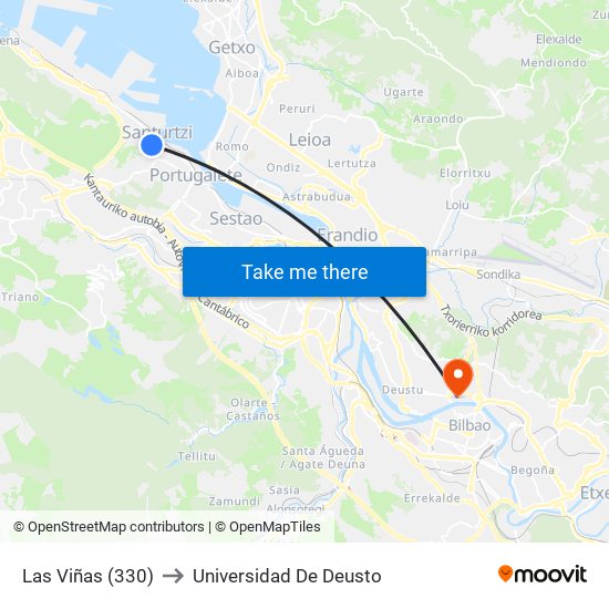 Las Viñas (330) to Universidad De Deusto map