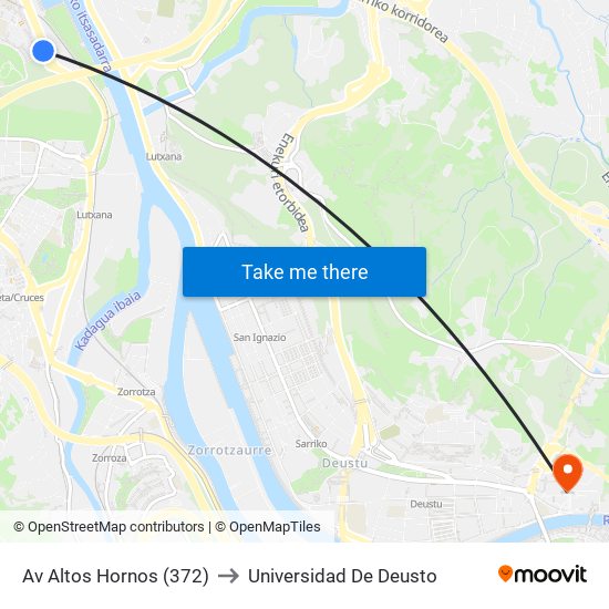 Av Altos Hornos (372) to Universidad De Deusto map