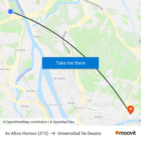 Av Altos Hornos (373) to Universidad De Deusto map