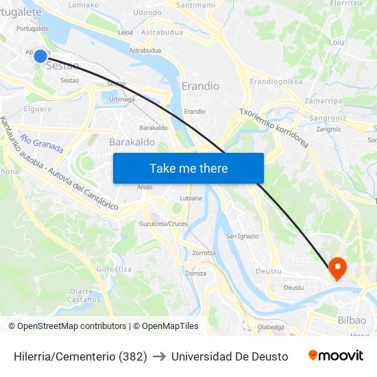 Hilerria/Cementerio (382) to Universidad De Deusto map