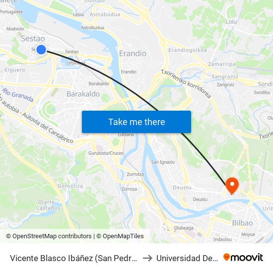 Vicente Blasco Ibáñez (San Pedro Plaza) (384) to Universidad De Deusto map