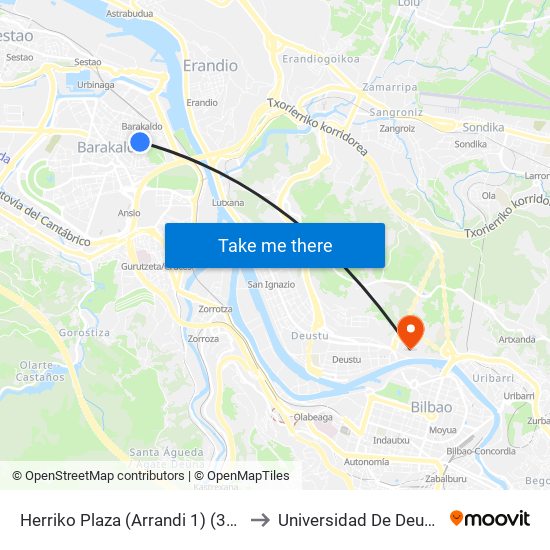 Herriko Plaza (Arrandi 1) (390) to Universidad De Deusto map