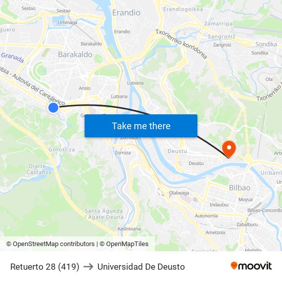 Retuerto 28 (419) to Universidad De Deusto map