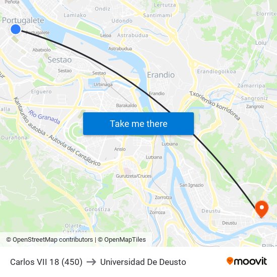 Carlos VII 18 (450) to Universidad De Deusto map