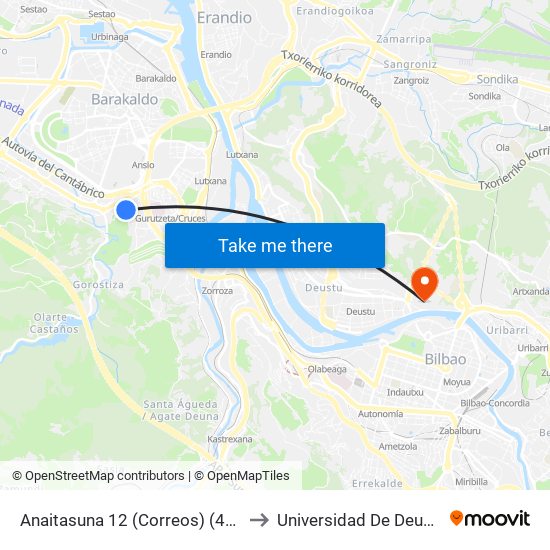 Anaitasuna 12 (Correos) (467) to Universidad De Deusto map