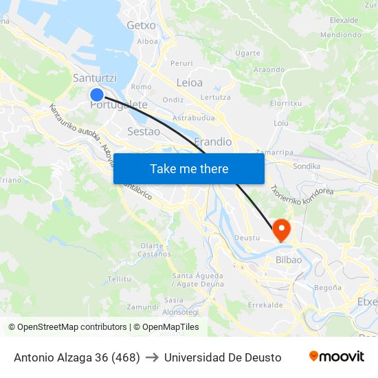 Antonio Alzaga 36 (468) to Universidad De Deusto map