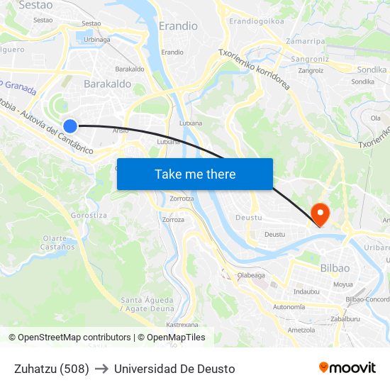 Zuhatzu (508) to Universidad De Deusto map