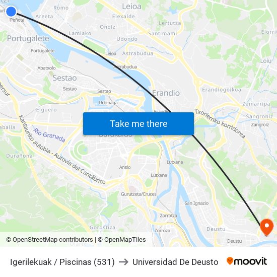 Igerilekuak / Piscinas (531) to Universidad De Deusto map