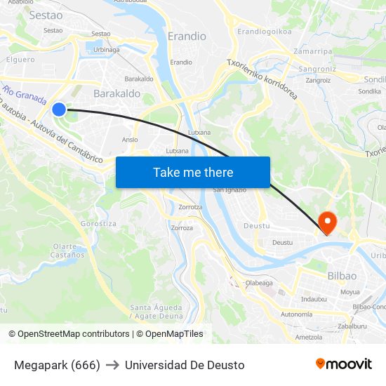 Megapark (666) to Universidad De Deusto map