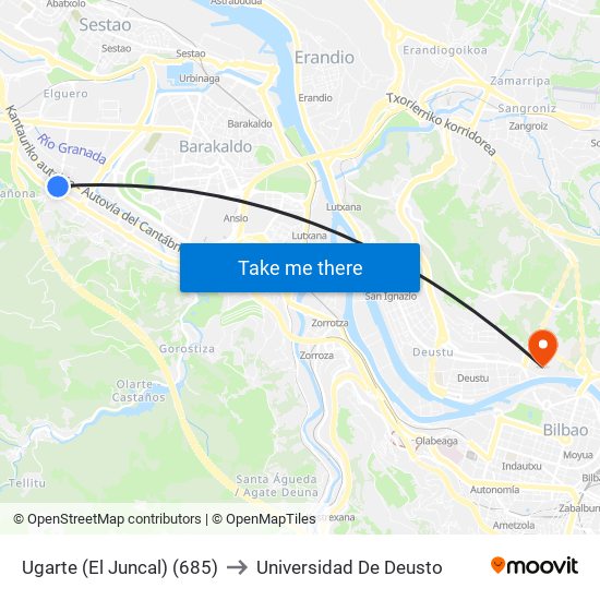 Ugarte (El Juncal) (685) to Universidad De Deusto map