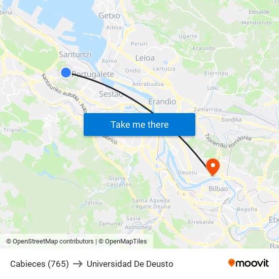 Cabieces (765) to Universidad De Deusto map
