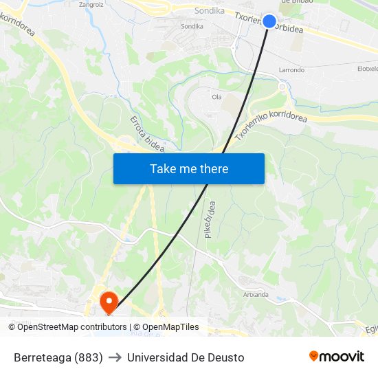 Berreteaga (883) to Universidad De Deusto map
