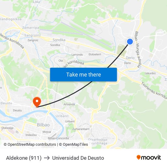 Aldekone (911) to Universidad De Deusto map