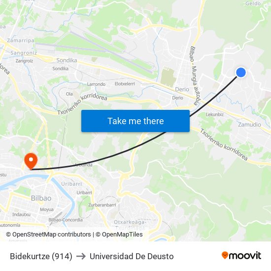 Bidekurtze (914) to Universidad De Deusto map